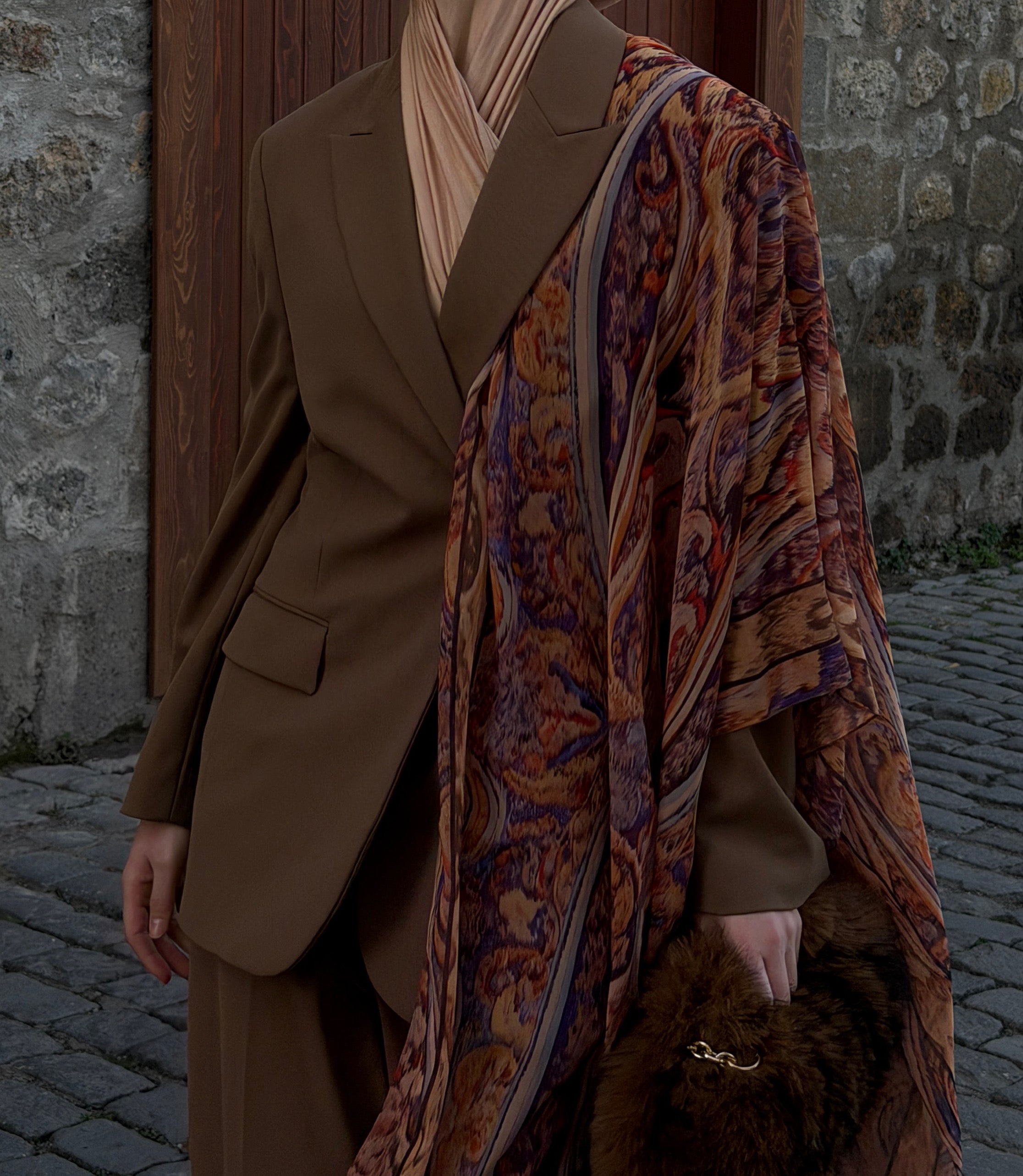Velora Amber İpek Krep Şal