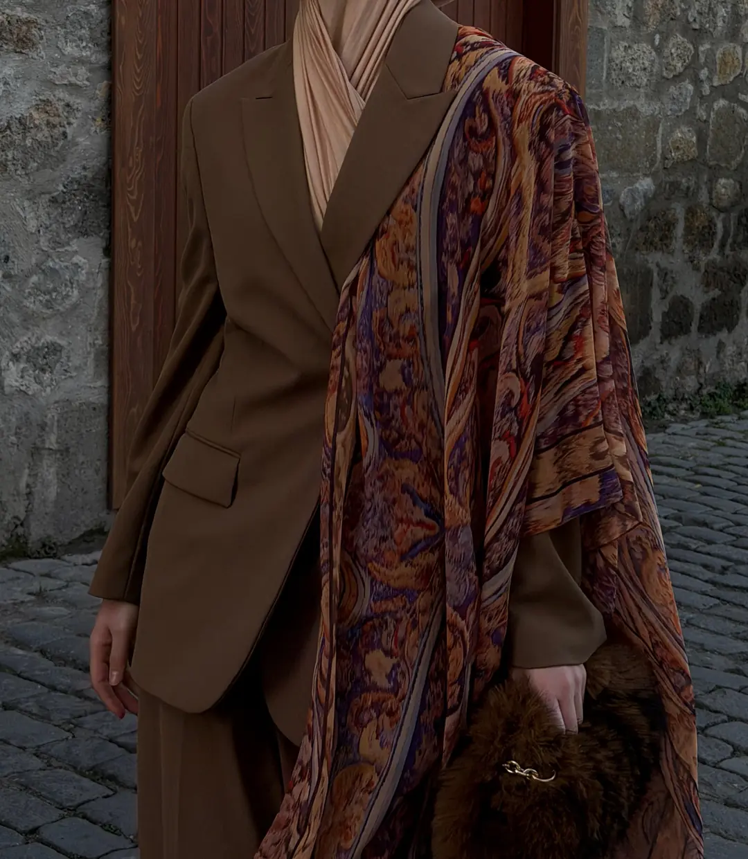 Velora Amber İpek Krep Şal